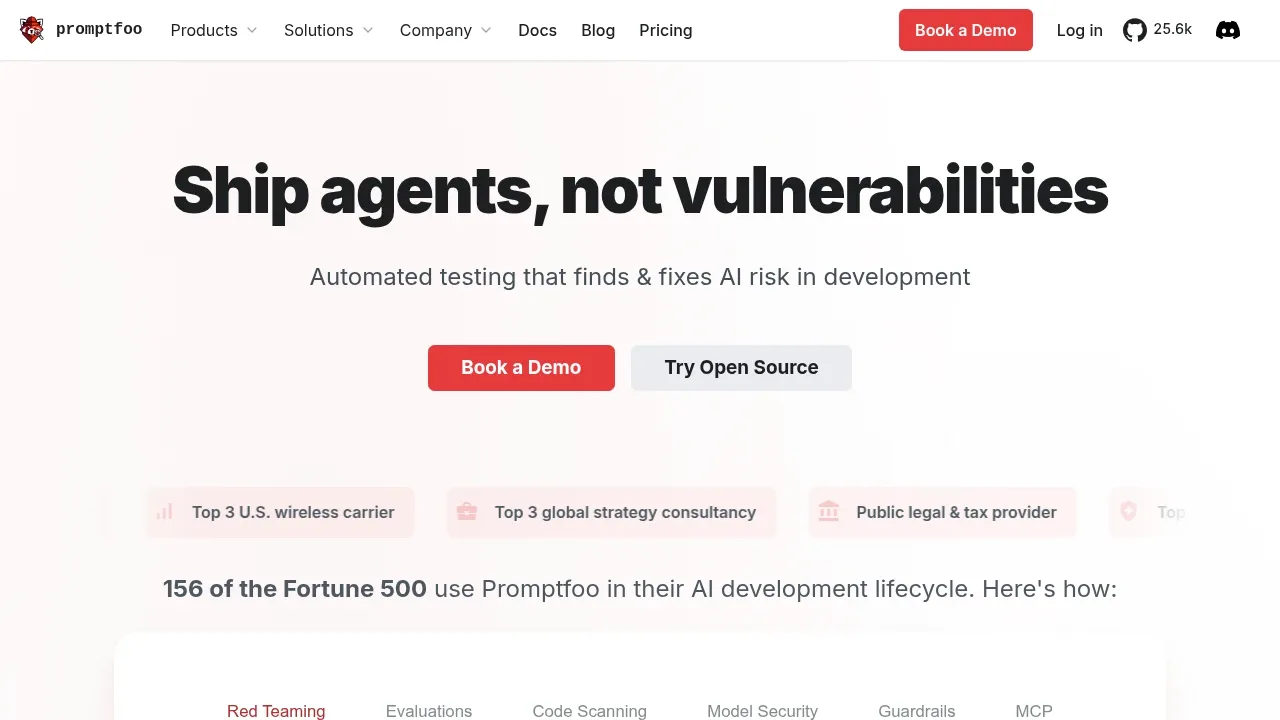 Screenshot of Promptfoo website