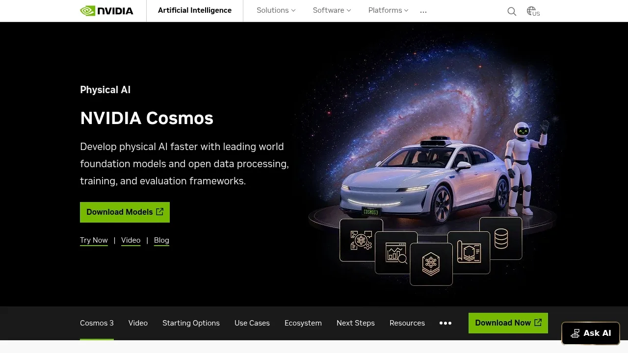 Screenshot of NVIDIA Cosmos website