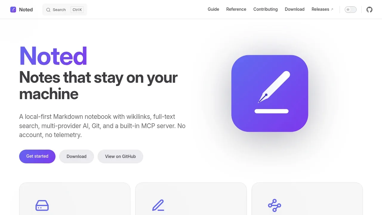 Screenshot of Noted website