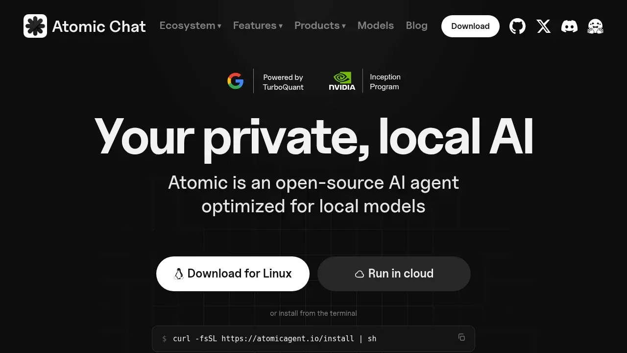 Screenshot of Atomic Chat website