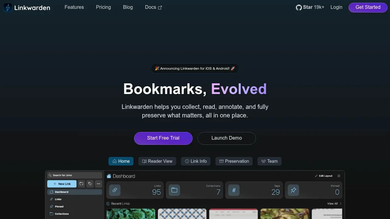 Screenshot of Linkwarden website