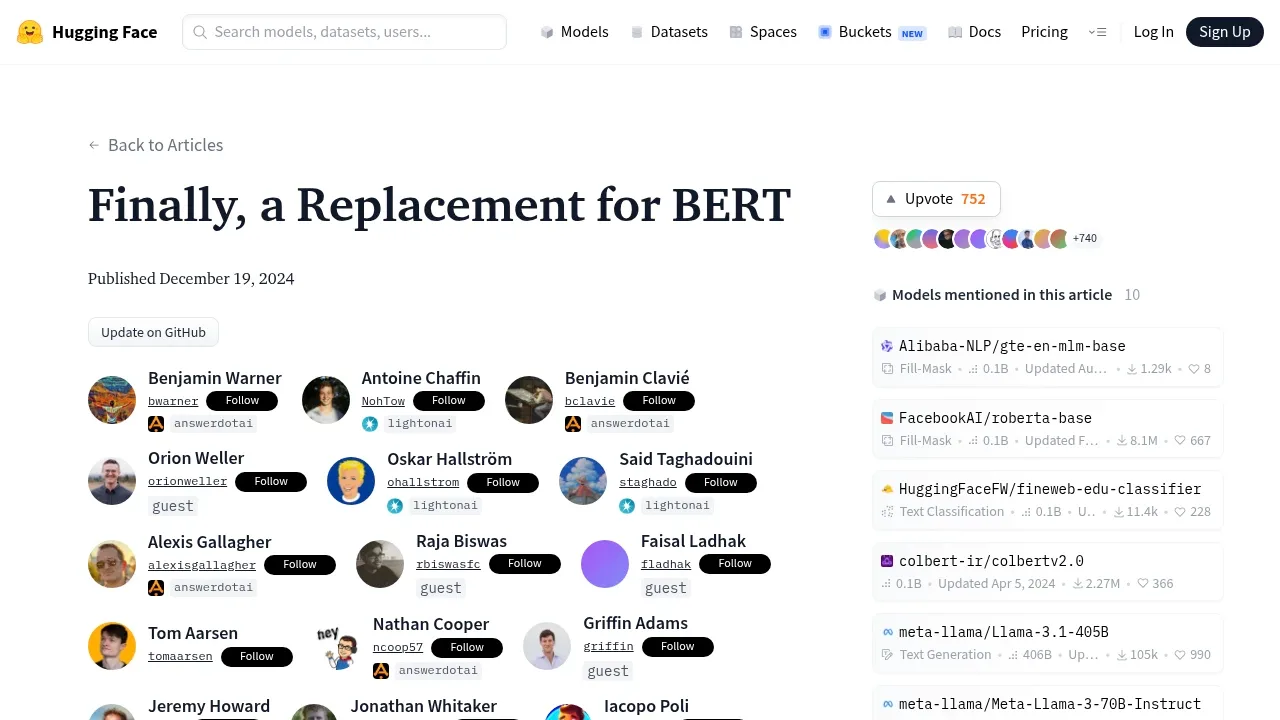 Screenshot of ModernBERT website