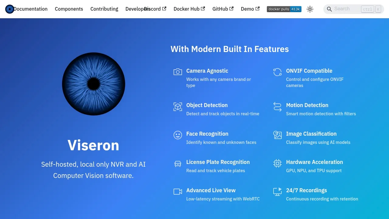 Screenshot of Viseron website