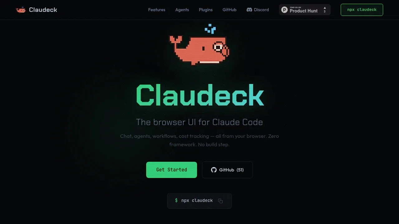 Screenshot of Claudeck website