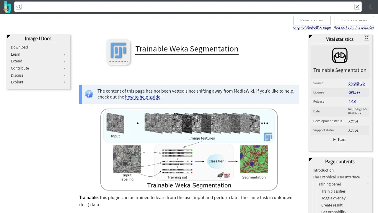 Screenshot of Trainable Weka Segmentation website