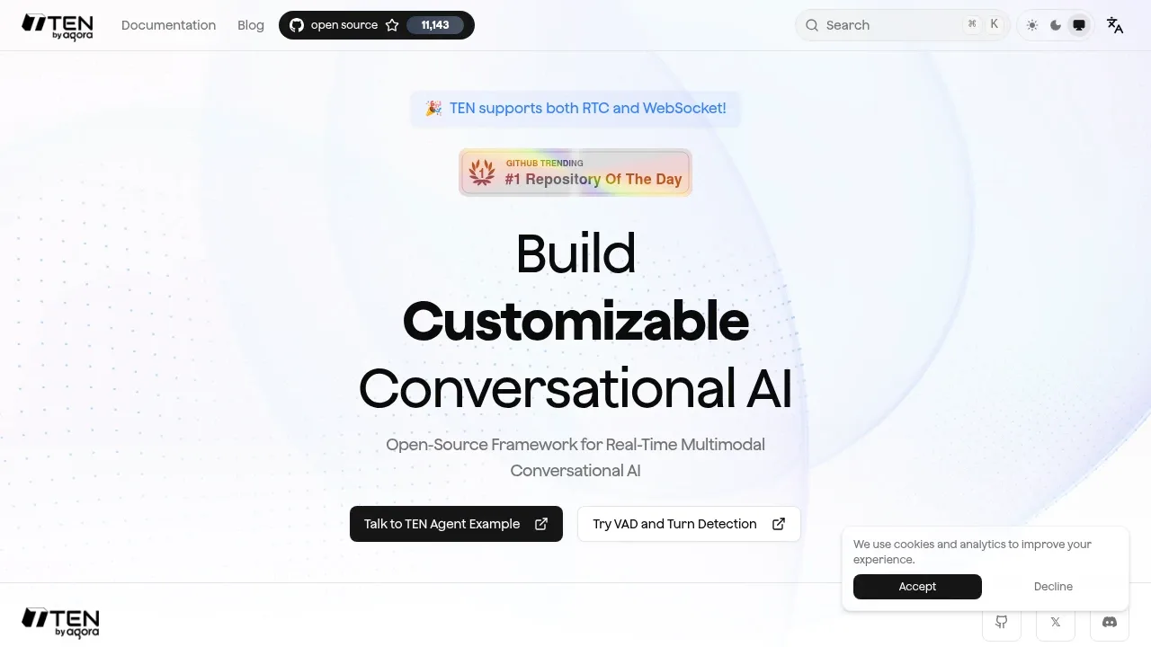 Screenshot of TEN Framework website
