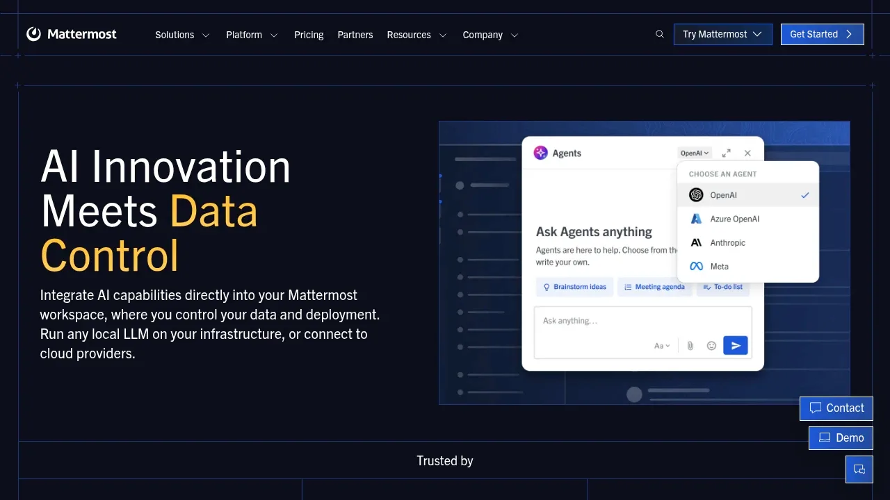 Screenshot of Mattermost Agents website