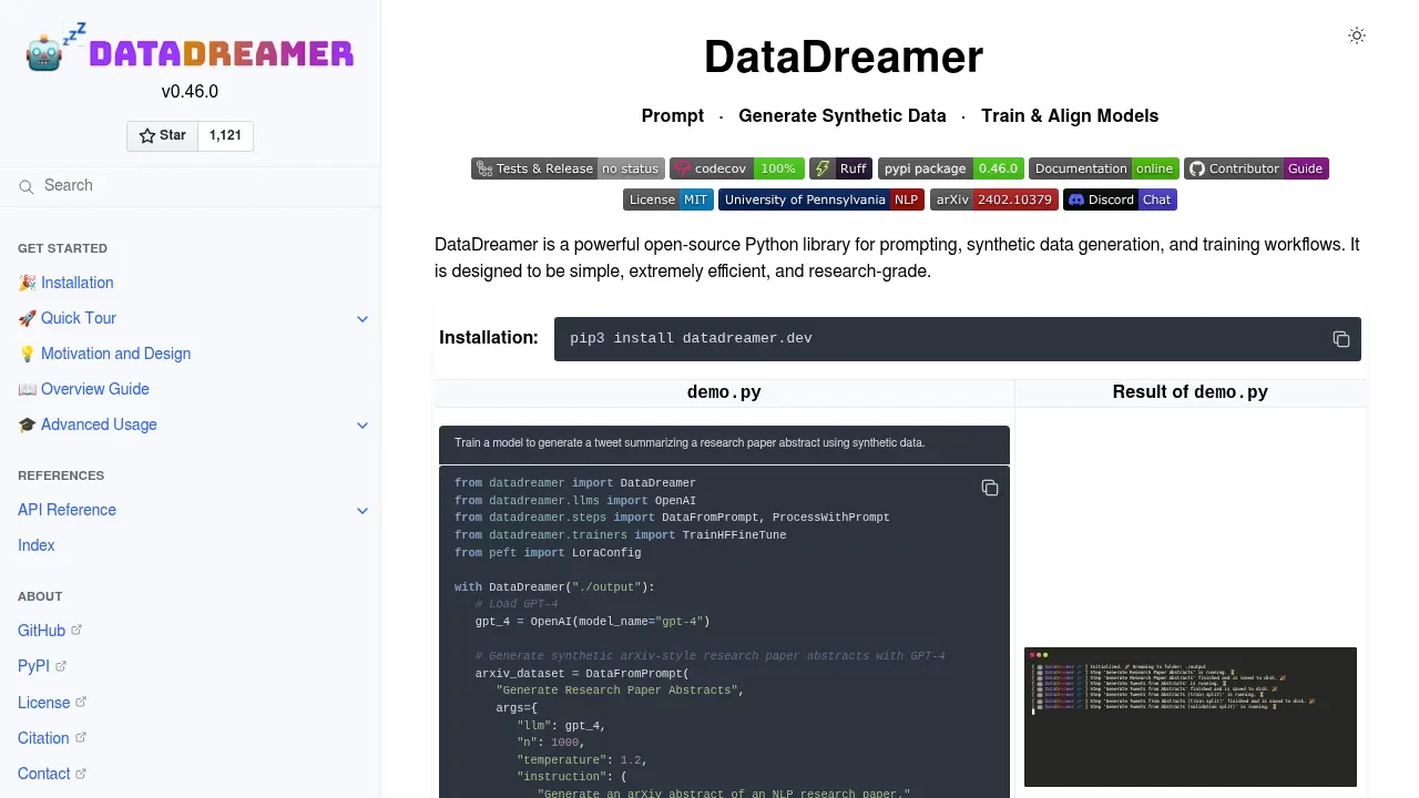 Screenshot of DataDreamer website