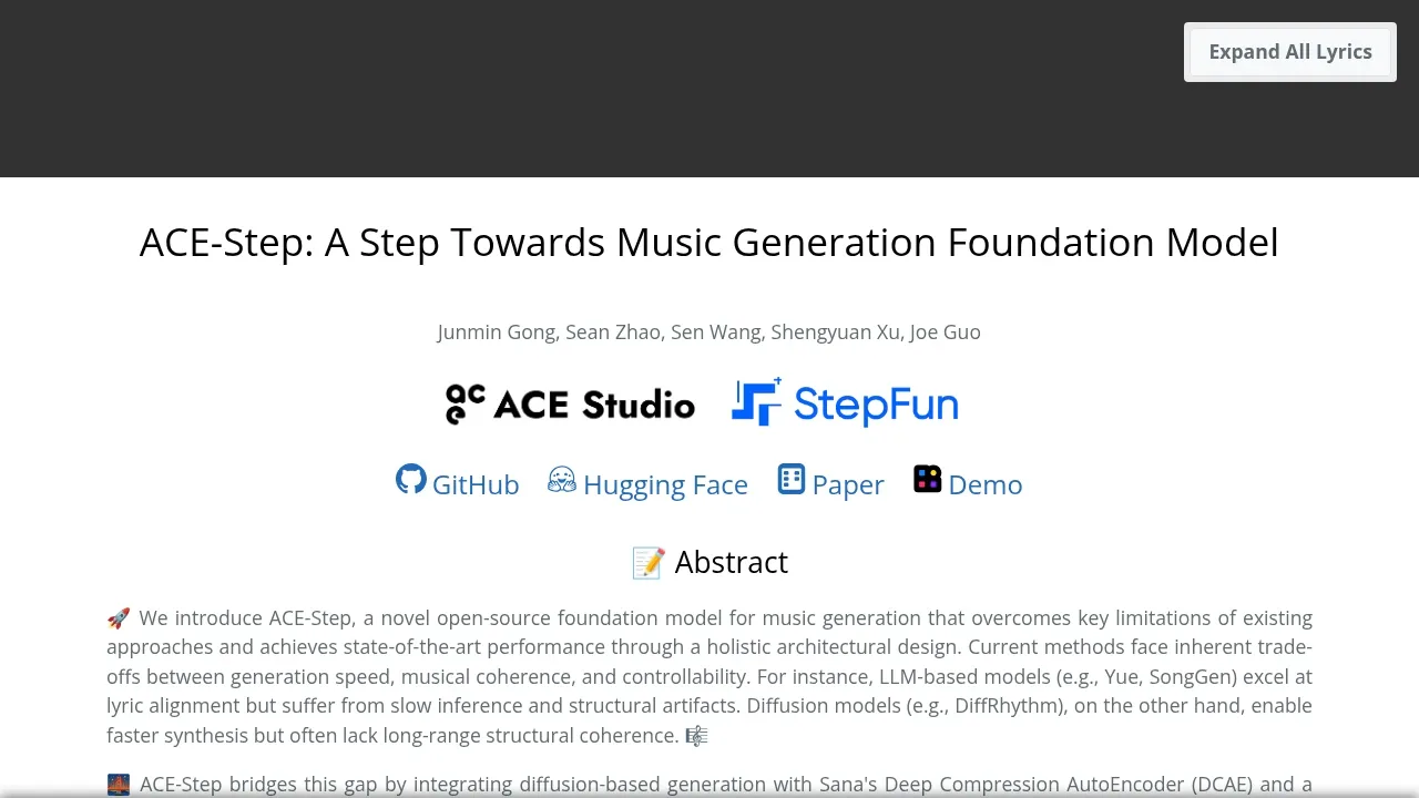 Screenshot of ACE-Step website