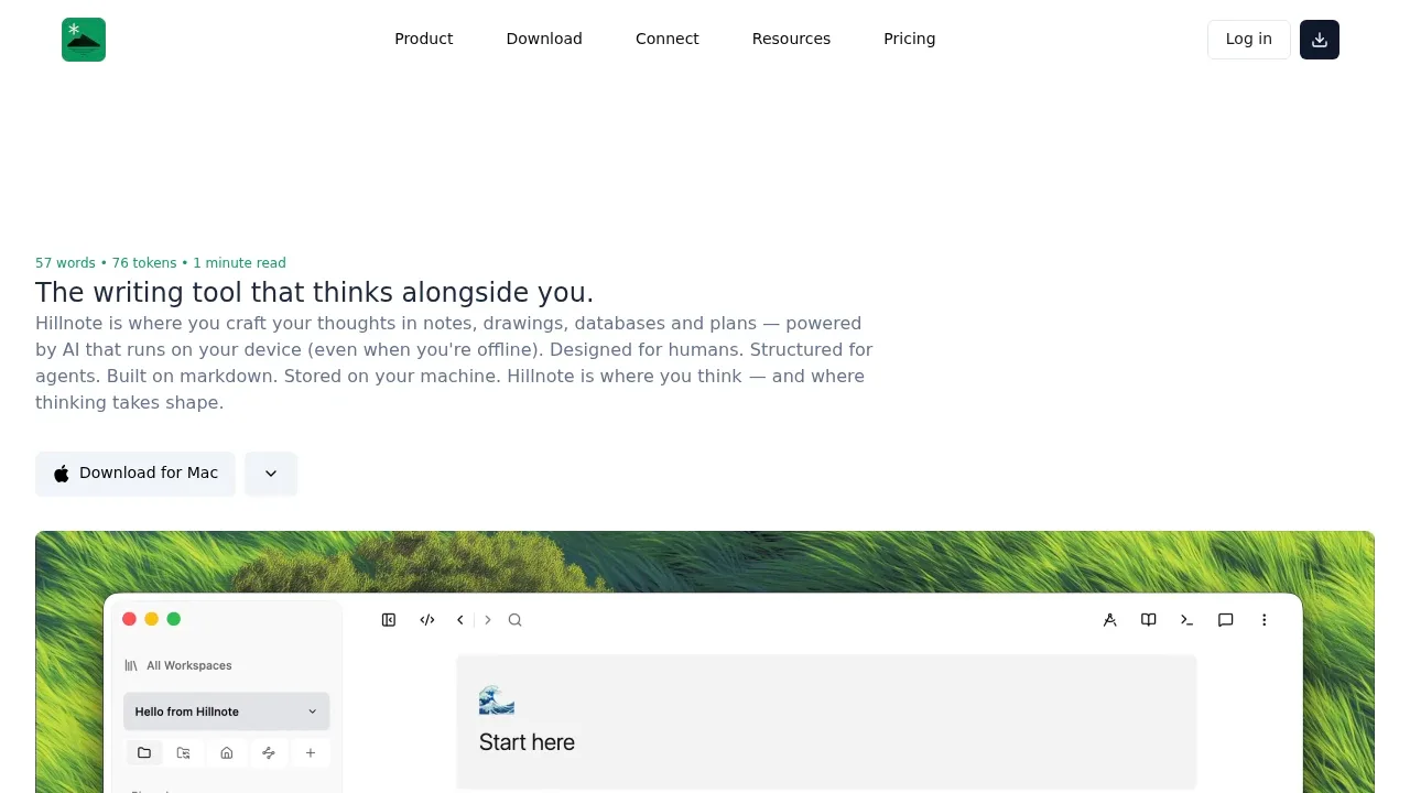 Screenshot of Hillnote website