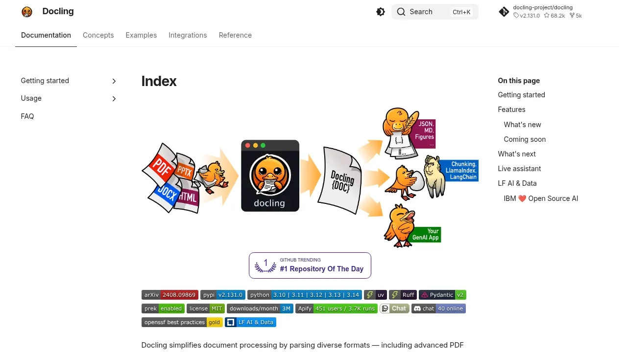 Screenshot of Docling website