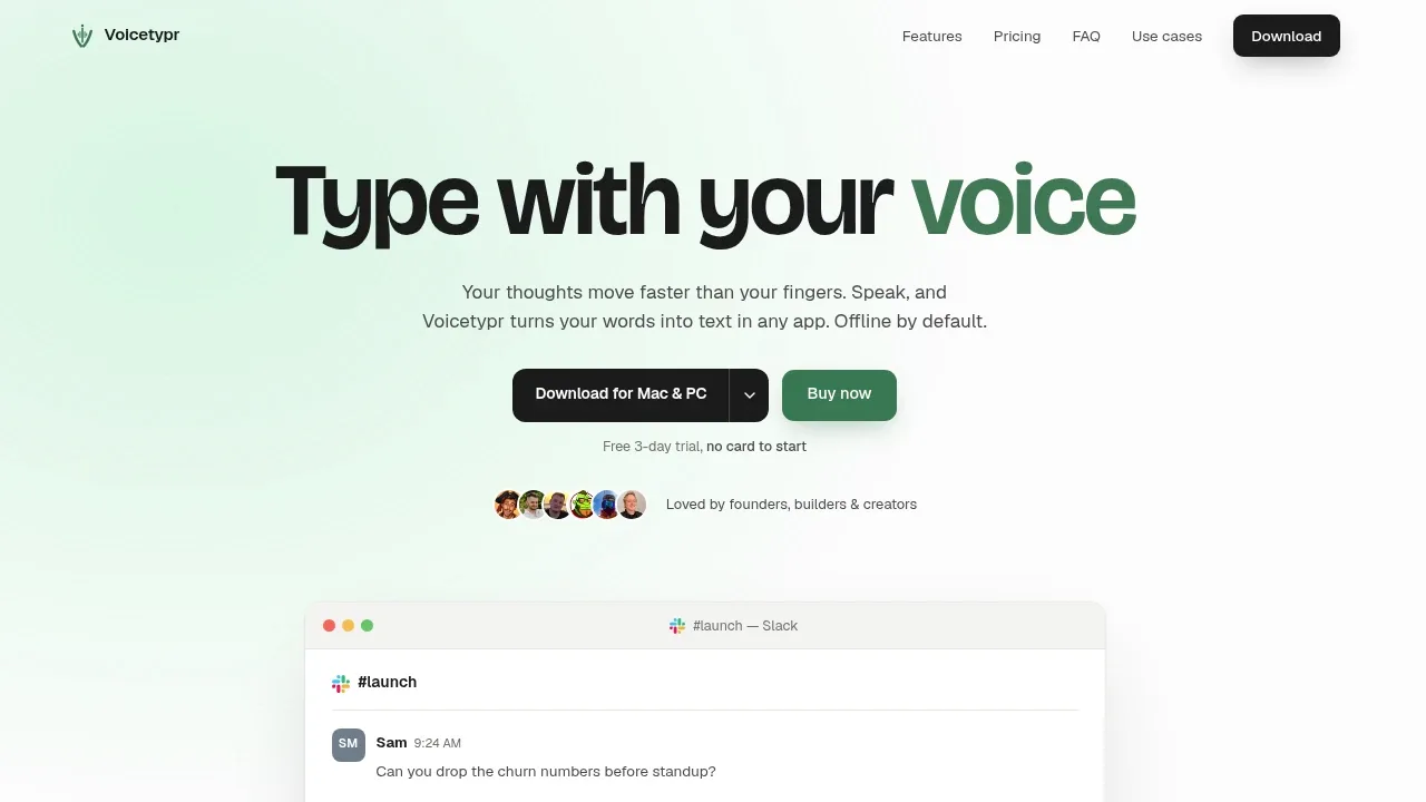 Screenshot of Voicetypr website