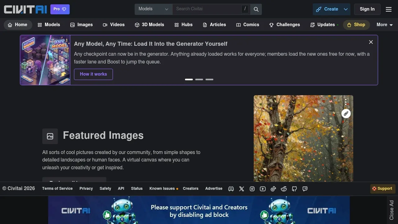 Screenshot of Civitai website