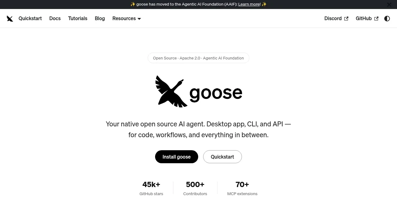 Screenshot of Goose website