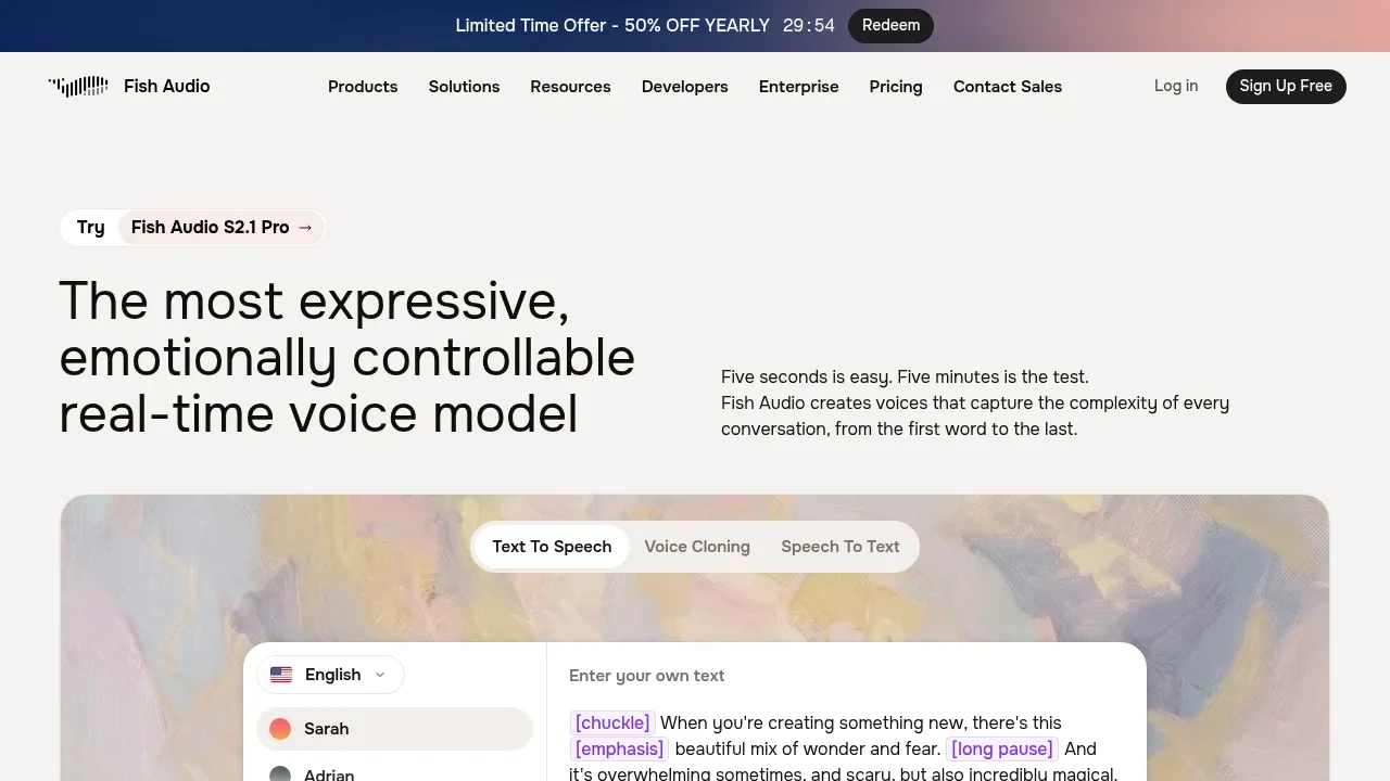Screenshot of Fish Speech website