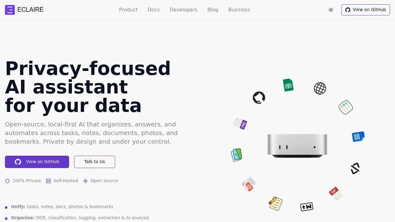 Screenshot of Eclaire website
