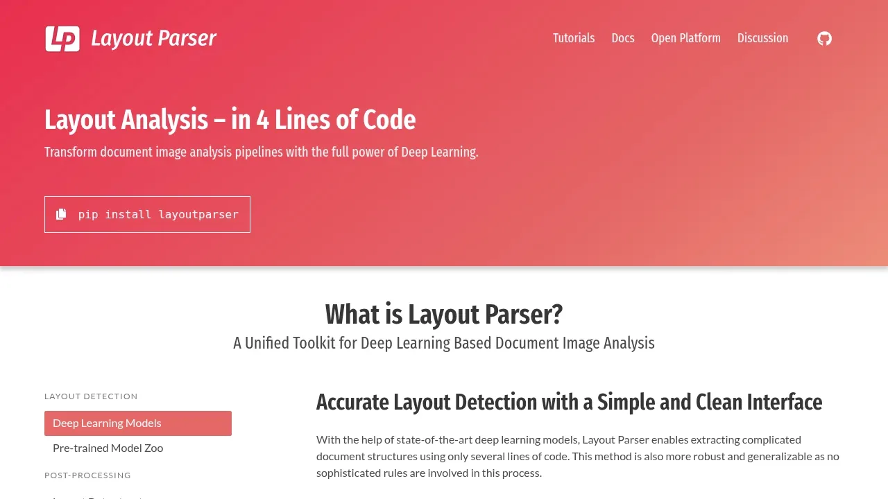 Screenshot of LayoutParser website