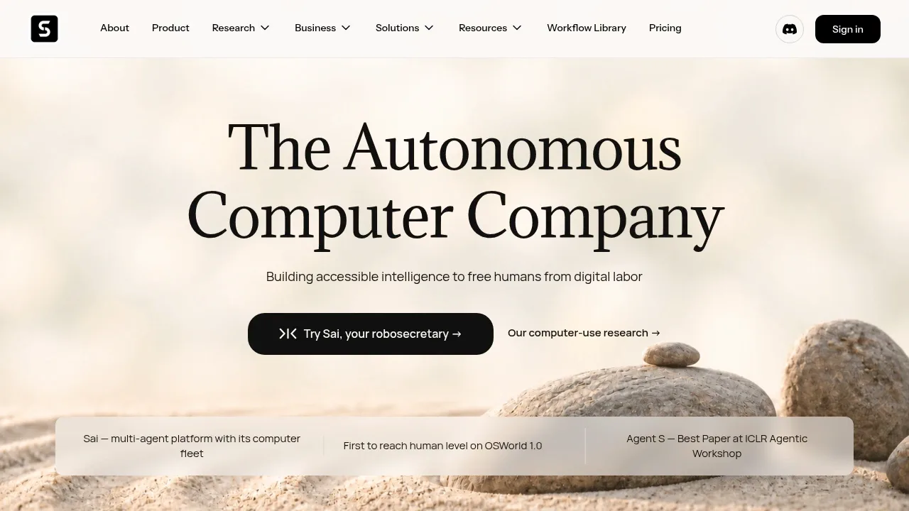 Screenshot of Agent S website
