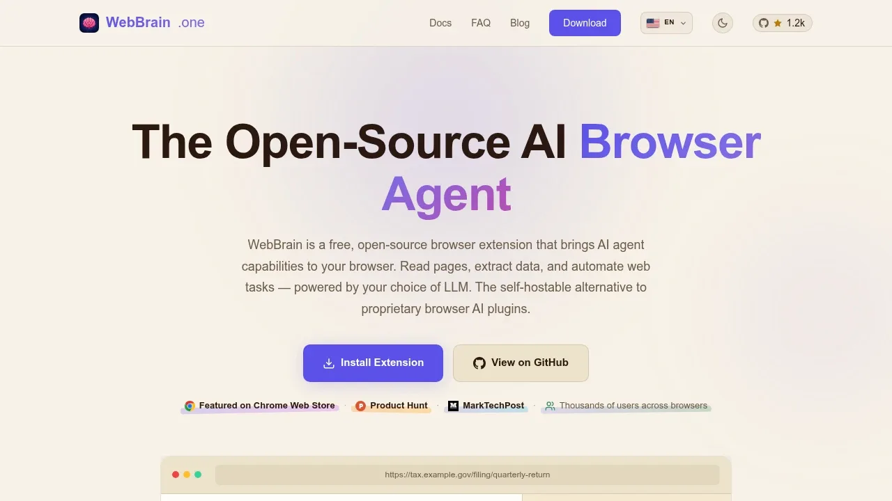 Screenshot of WebBrain website