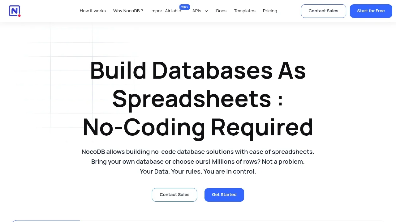 Screenshot of NocoDB website