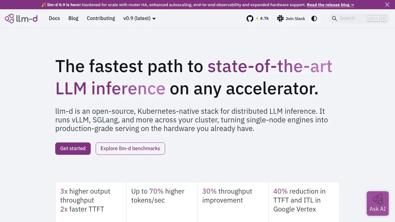 Screenshot of llm-d website