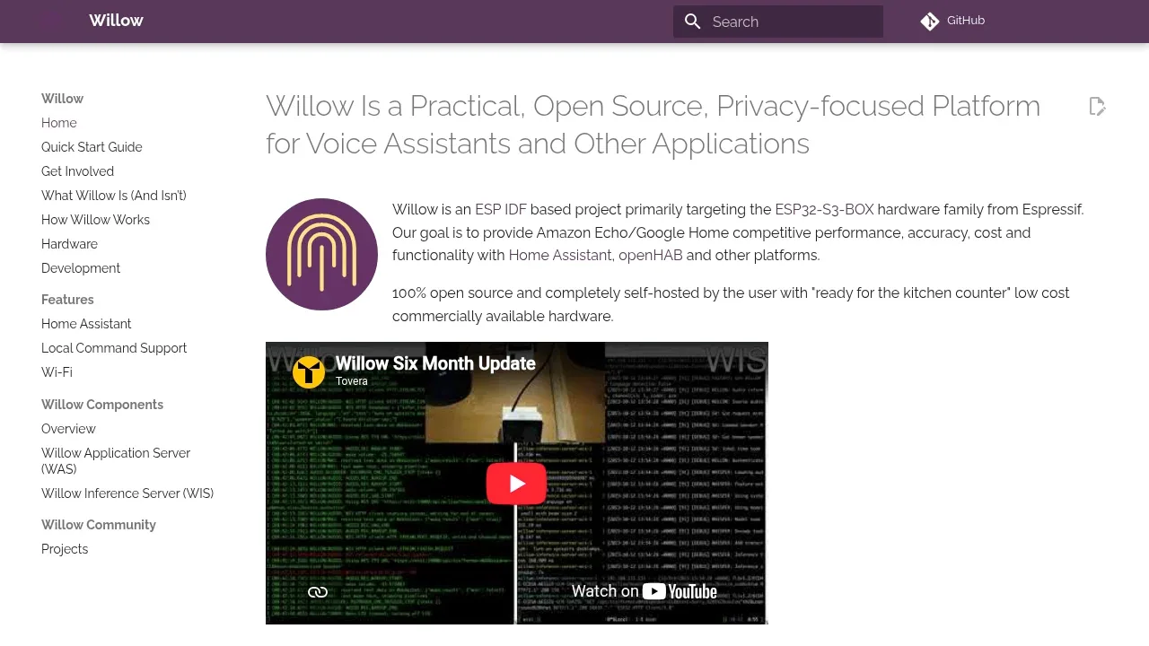 Screenshot of Willow website