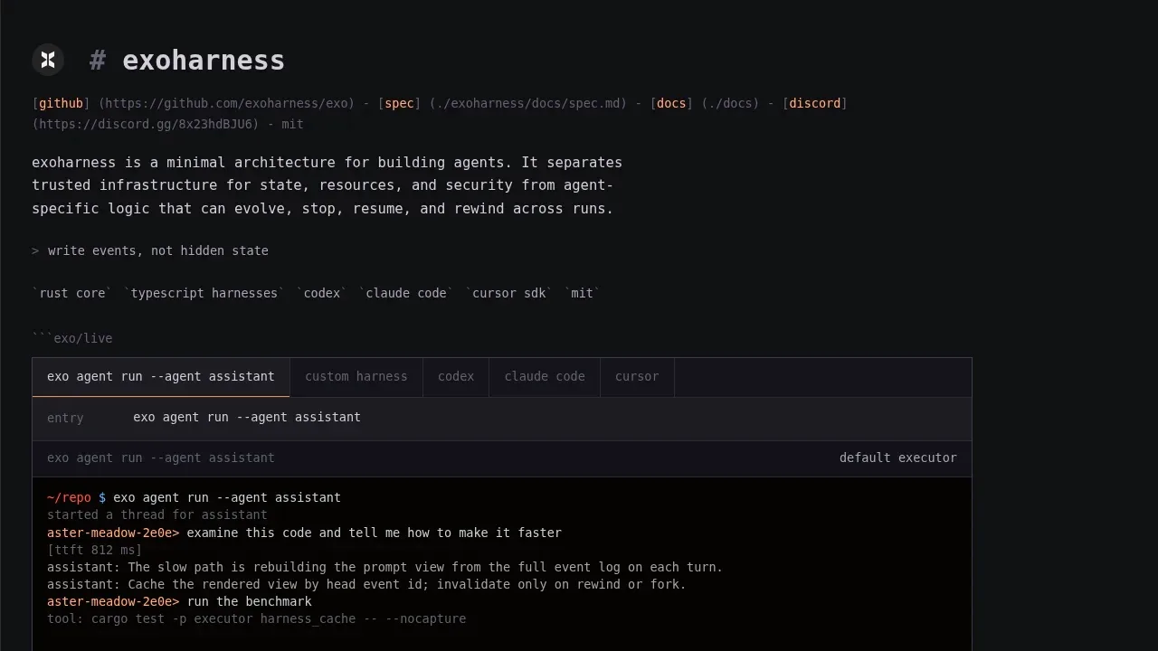 Screenshot of Exo Agent Framework website