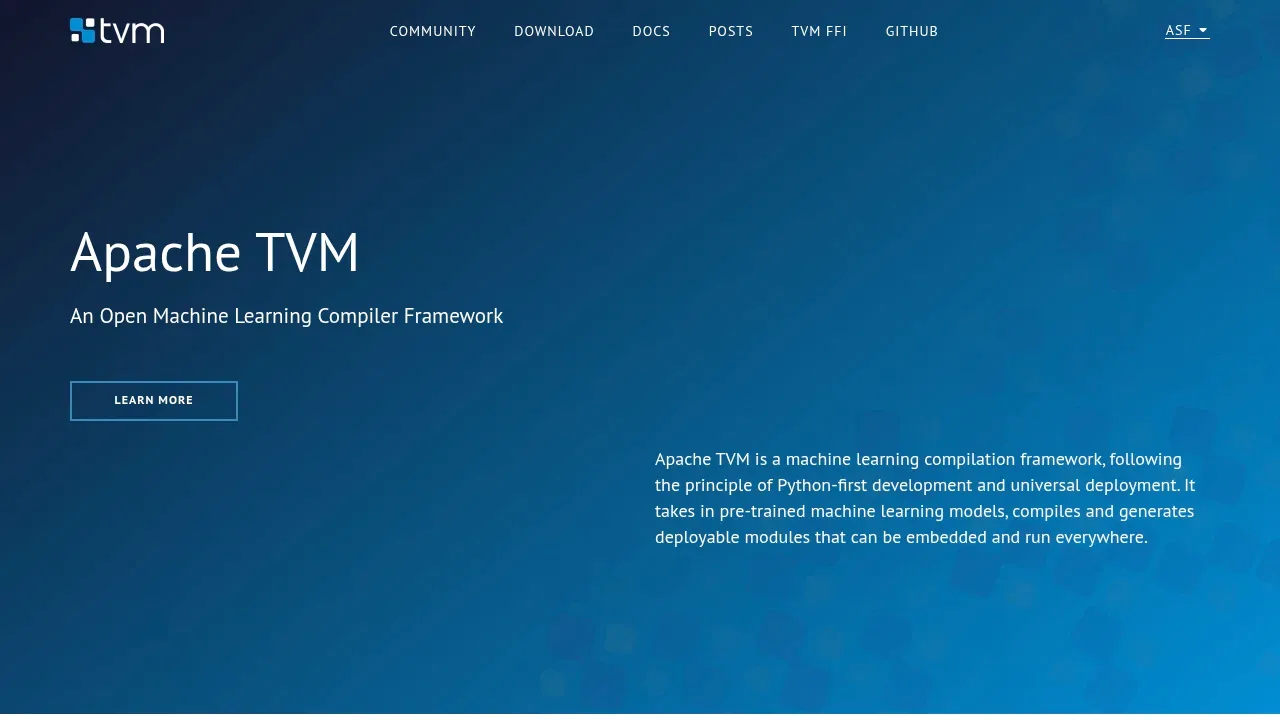 Screenshot of Apache TVM website