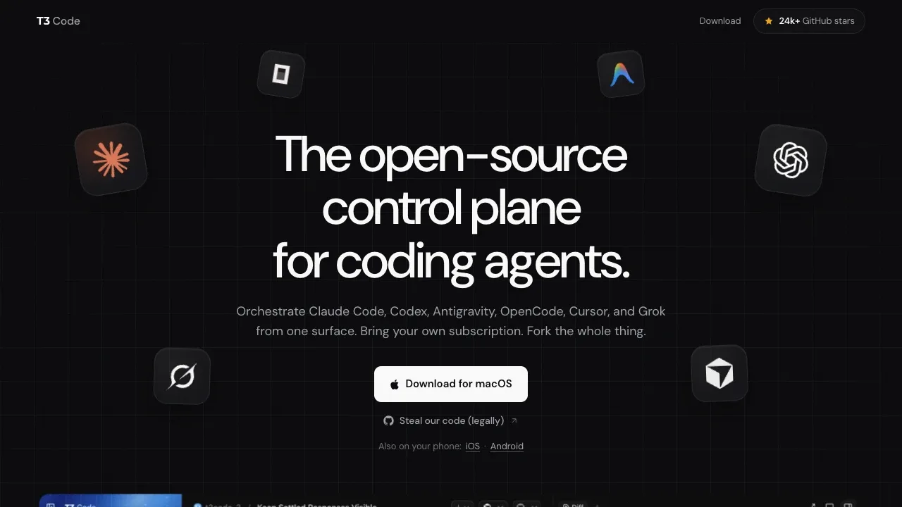 Screenshot of T3 Code website