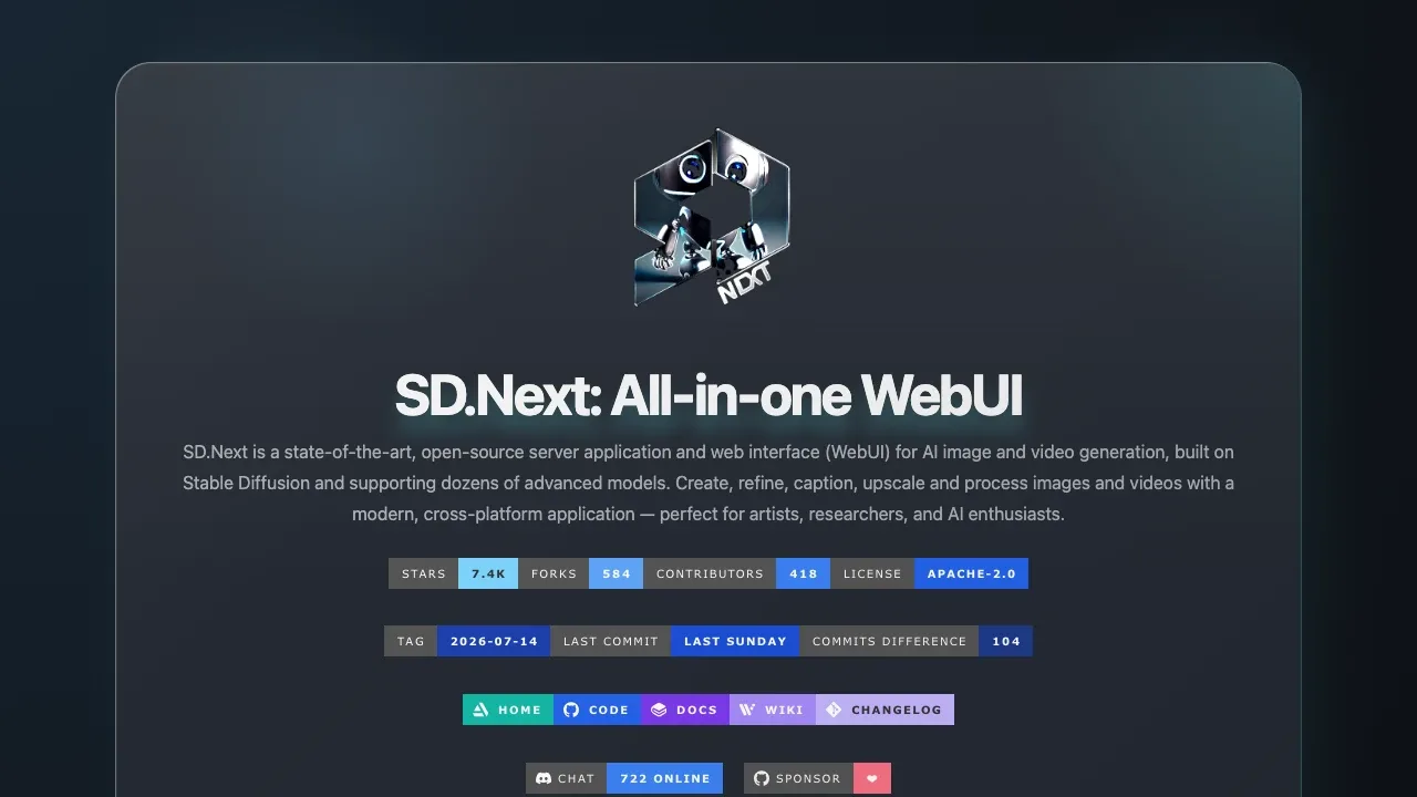 Screenshot of SD.Next website