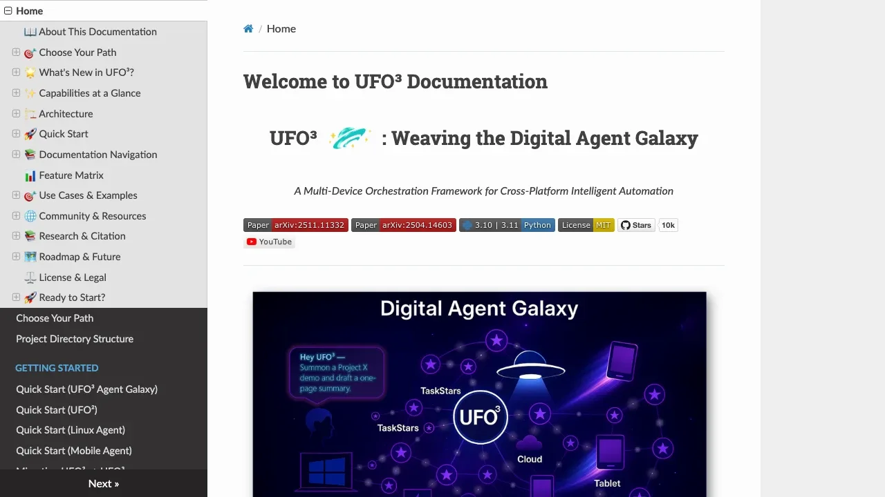 Screenshot of UFO³ website