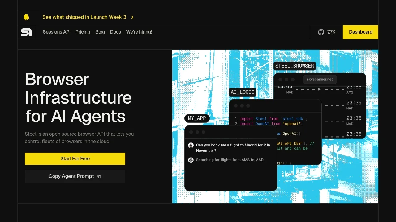 Screenshot of Steel website