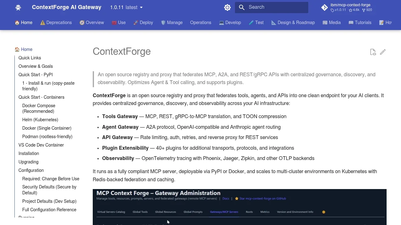 Screenshot of MCP Context Forge website