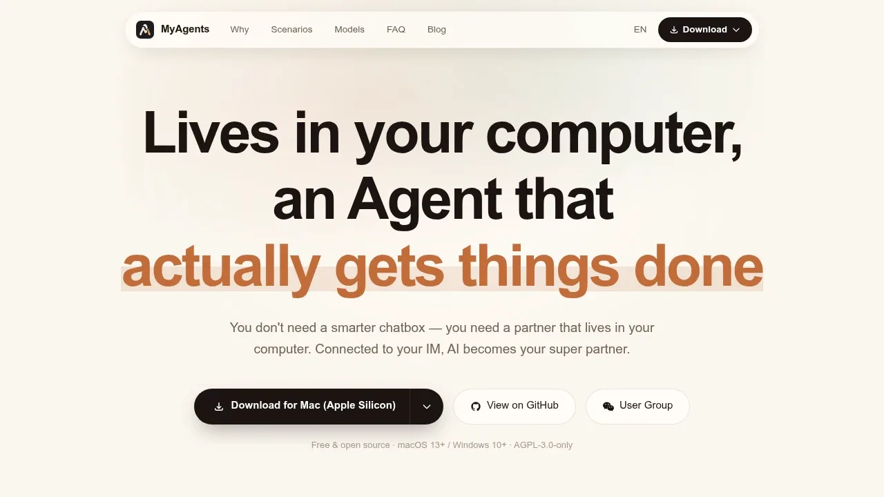 Screenshot of MyAgents website