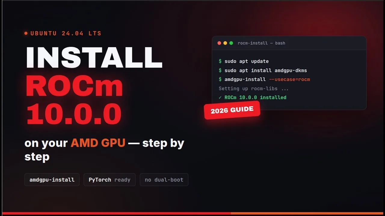 ROCm 10.0.0 setup on Ubuntu 24.04.4 with ComfyUI