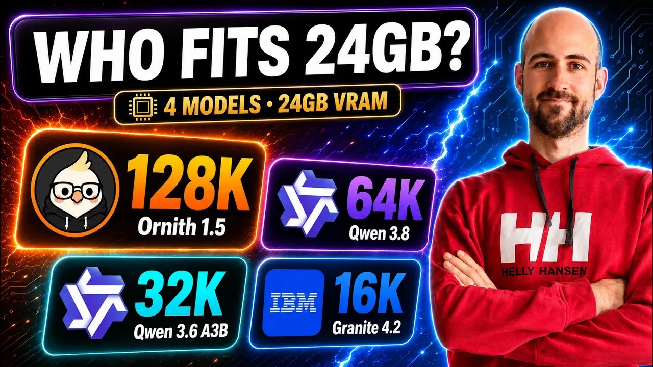 Ornith 1.5 vs Qwen vs Granite: 24GB context comparison