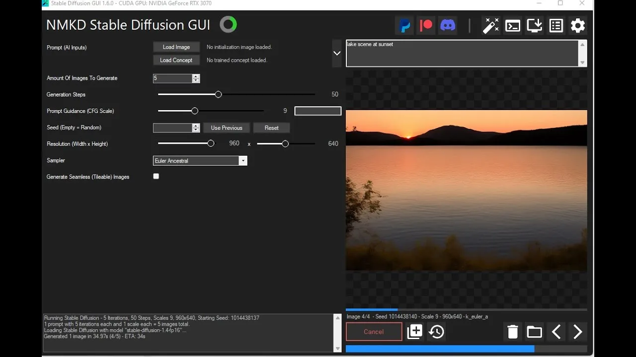 NMKD Stable Diffusion GUI 1.6: setup and first image