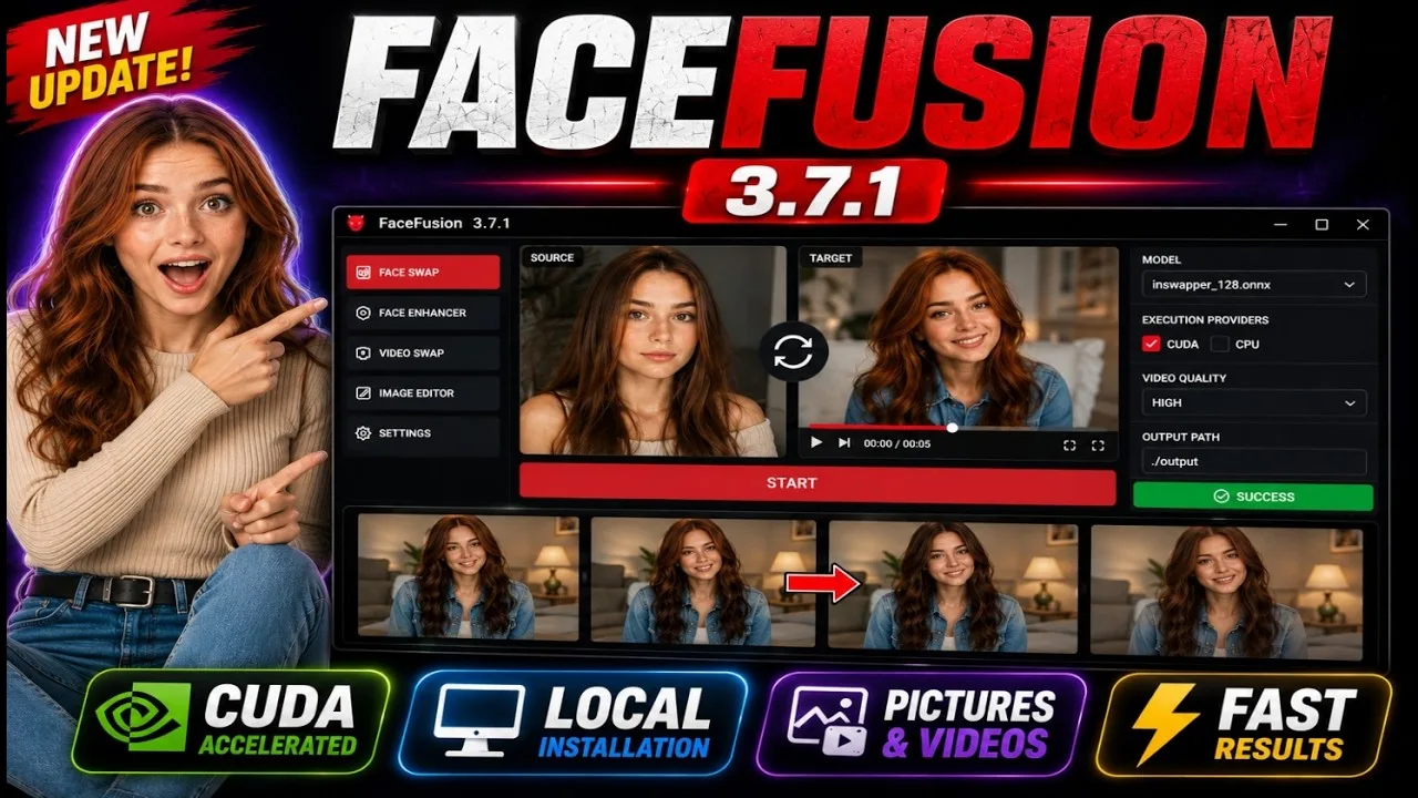 FaceFusion 3.7.1: Windows CUDA setup and face swapping