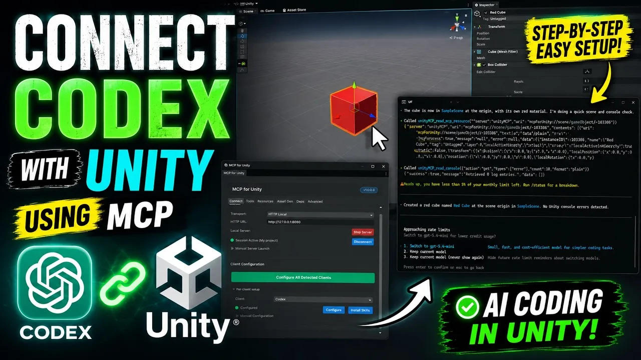 Codex and Unity MCP: setup and cube creation tutorial