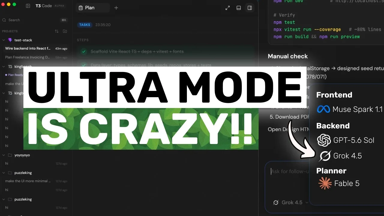 T3 Code setup with Fable 5, Grok 4.5 and Muse Spark