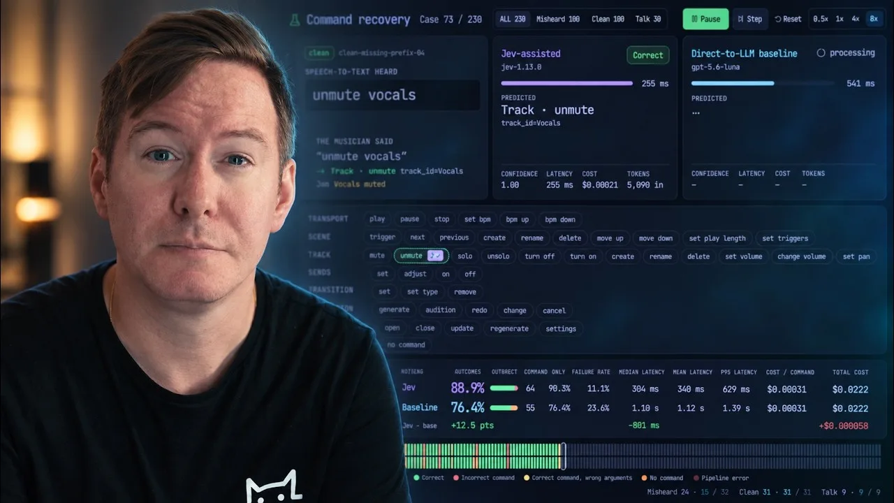 Pipecat + Jev vs an LLM for Jamcat voice commands